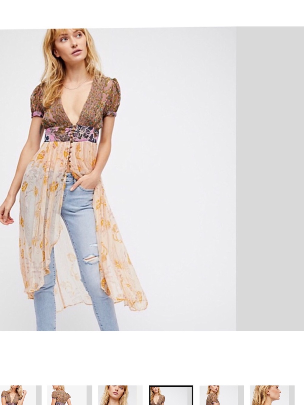 Free People SMALL  XS Multicolor Floral High-Low Maxi Dress - Peach, Olive